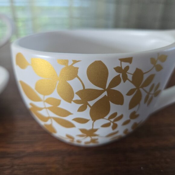 Set of 2 Teavana Gold Winter Leaf Porcelain Cups Saucers 5" - Picture 7 of 14